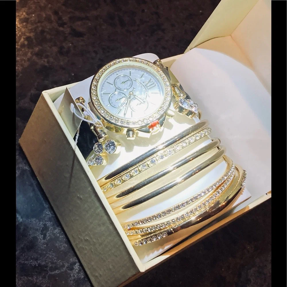 Adrienne Vittadini Analog & Rhinestone Bangles